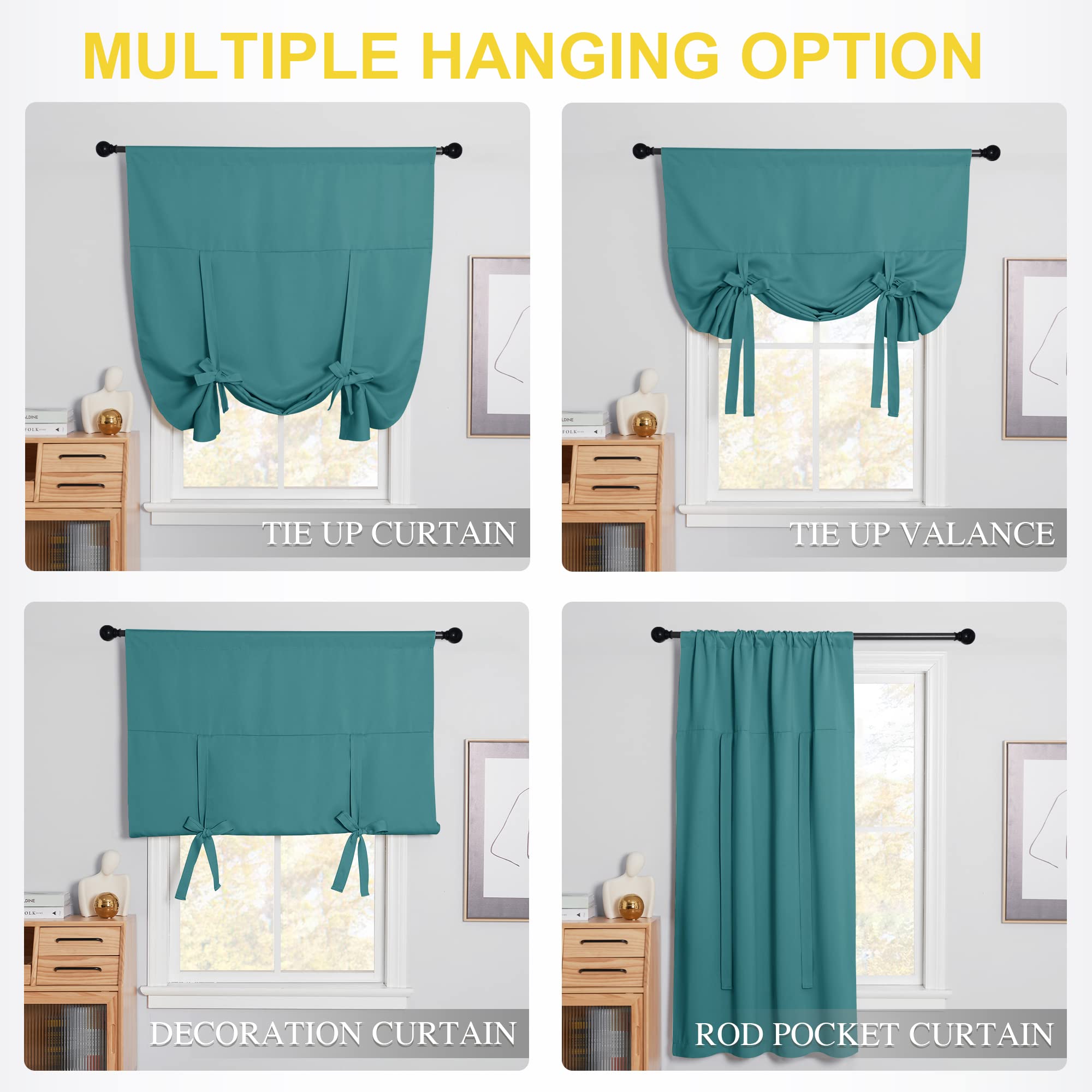 NICETOWN Blackout Tie-Up Valance Curtain - Balloon Shade Bay Window Drape/Drapery for Living Room Christmas Decor (Sea Teal, 1 P